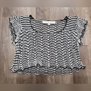 Vintage BETTE PAIGE Crochet Knit Boho Tee Top Sheer Granny Black Cottagecore Y2K